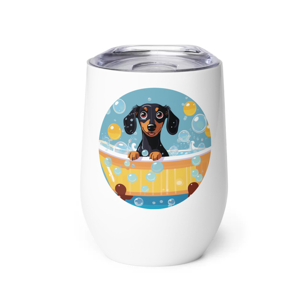 PugMug Custom Black Dachshund Wine Tumbler