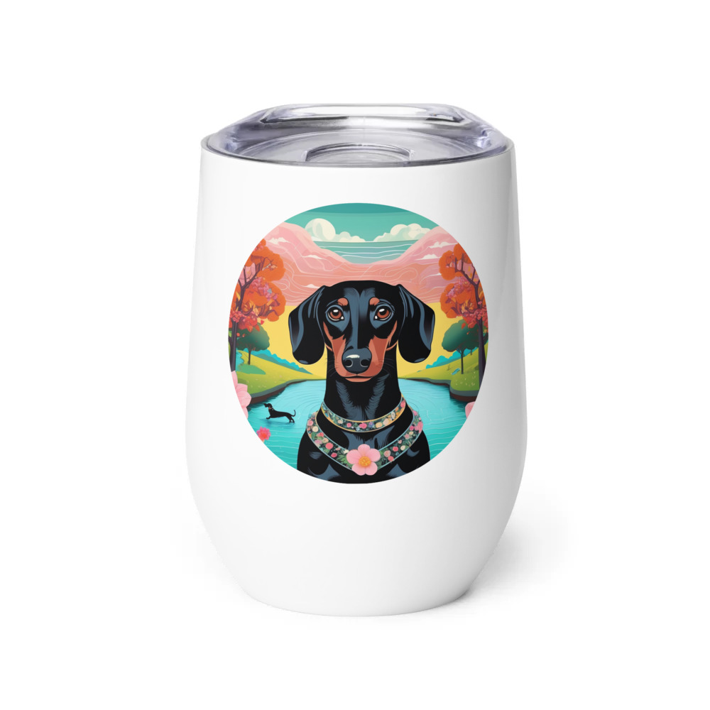 PugMug Custom Black Dachshund Wine Tumbler