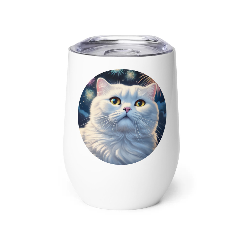 PugMug Custom White Scottish Fold Cat Wine Tumbler