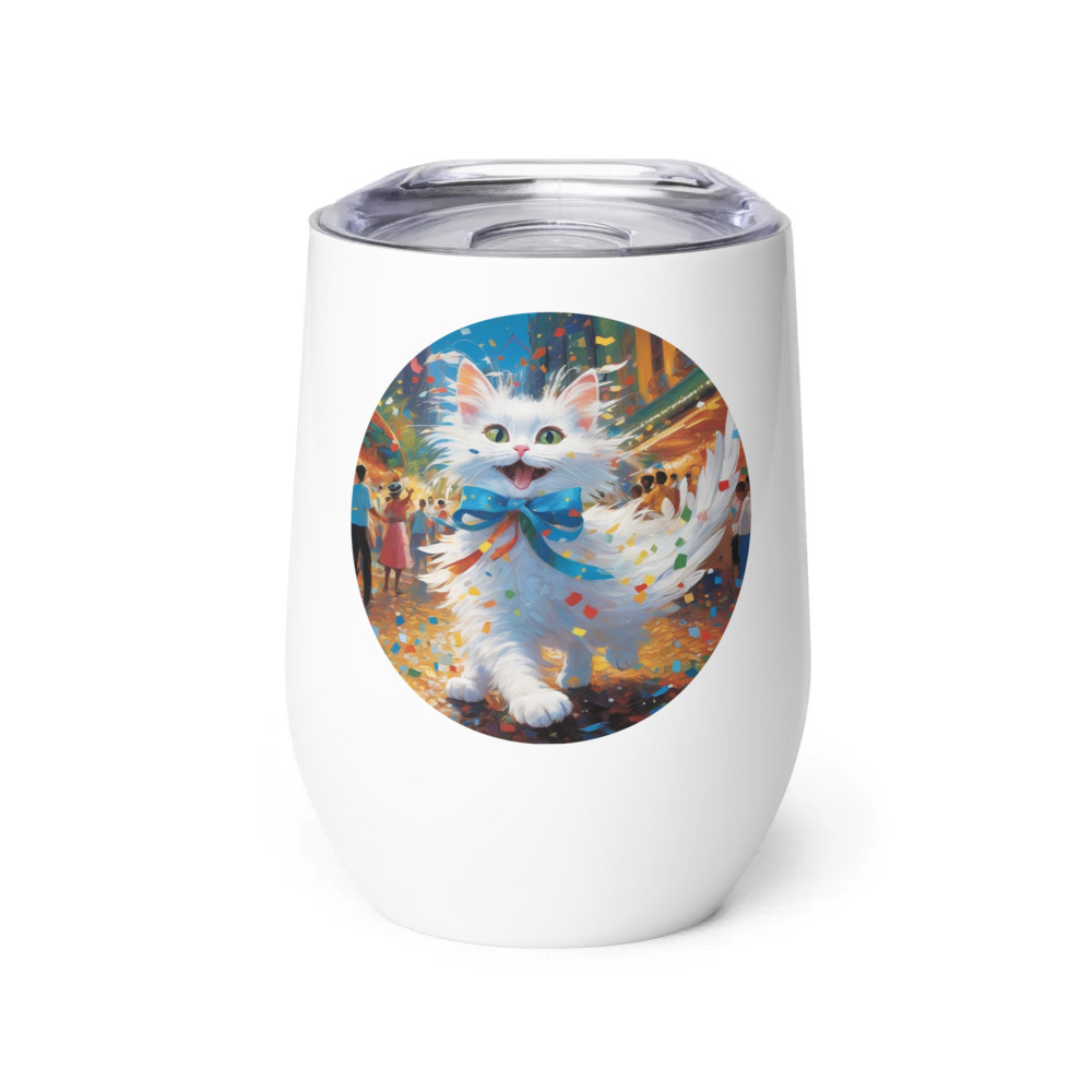 PugMug Custom White Companion Cat Wine Tumbler