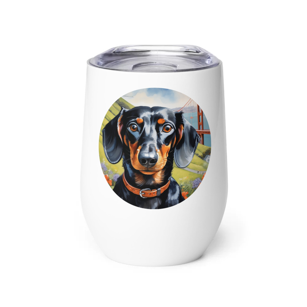 PugMug Custom Black Dachshund Wine Tumbler