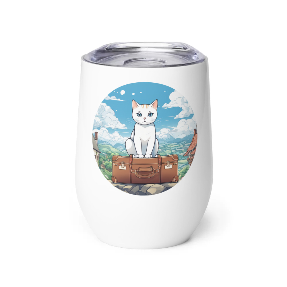 PugMug Custom White Companion Cat Wine Tumbler