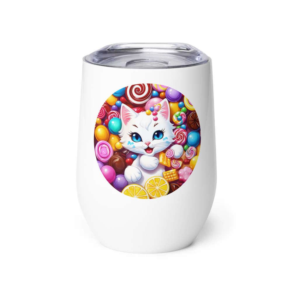 PugMug Custom White Companion Cat Wine Tumbler