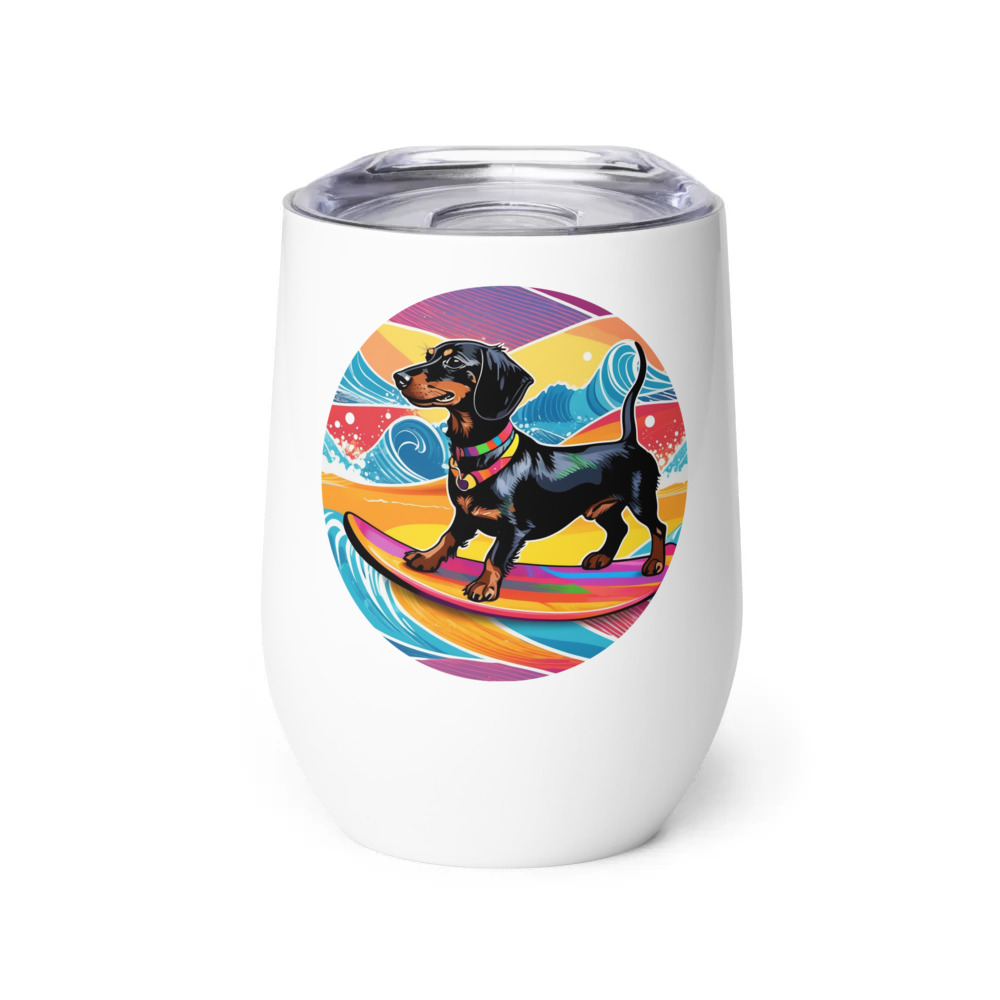 PugMug Custom Black Dachshund Wine Tumbler