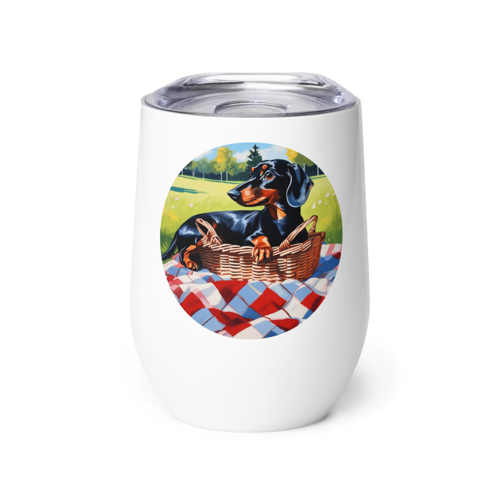 PugMug Custom Black Dachshund Wine Tumbler