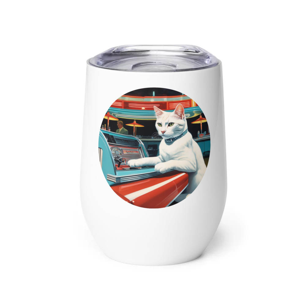 PugMug Custom White Companion Cat Wine Tumbler