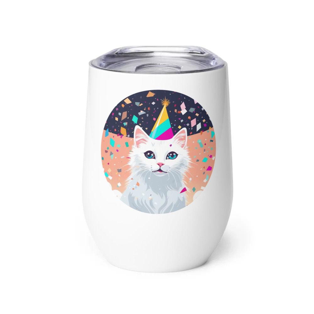 PugMug Custom White Companion Cat Wine Tumbler