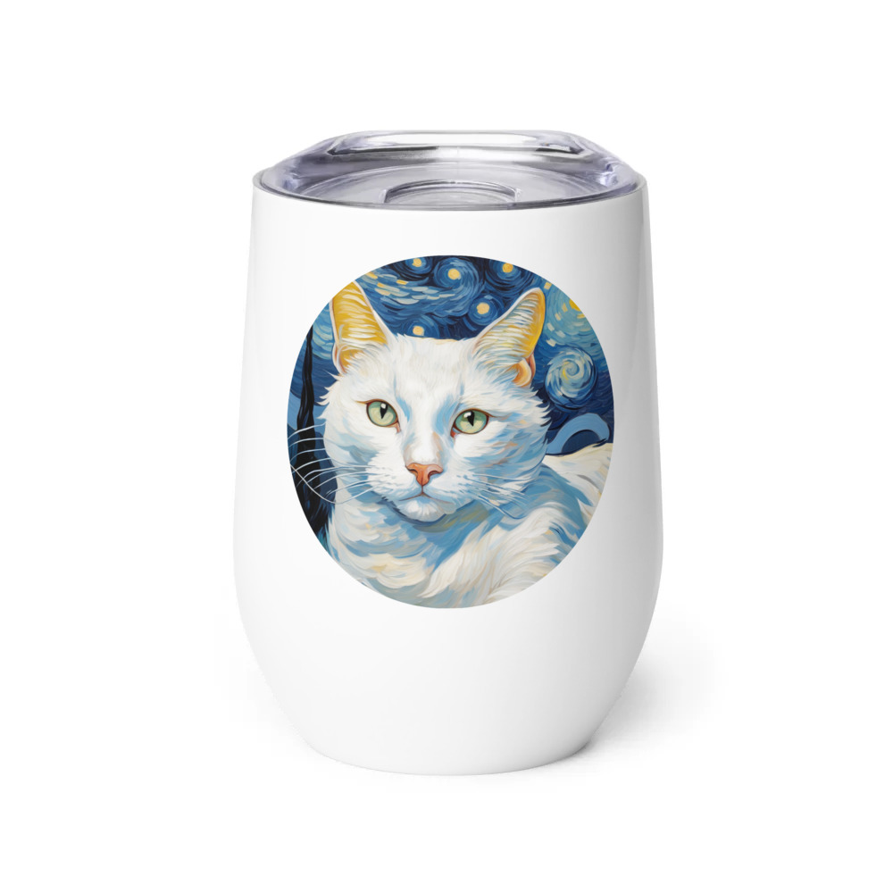 PugMug Custom White Companion Cat Wine Tumbler