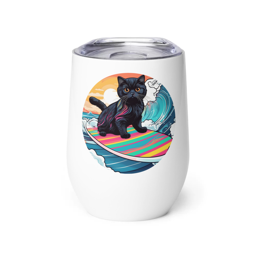 PugMug Custom Black Scottish Fold Cat Wine Tumbler