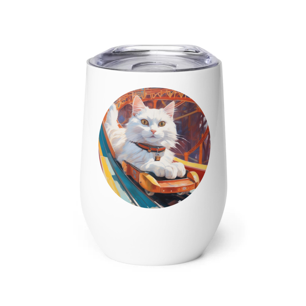PugMug Custom White Companion Cat Wine Tumbler