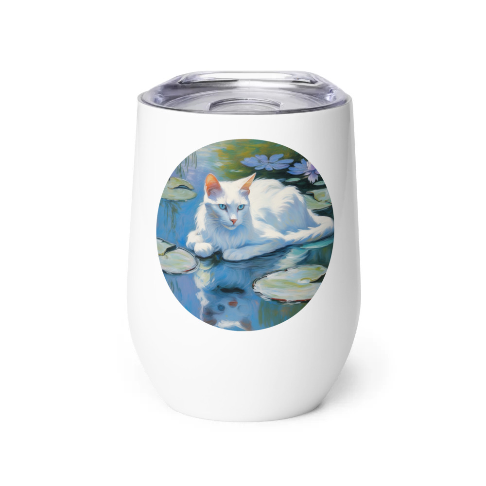 PugMug Custom White Companion Cat Wine Tumbler