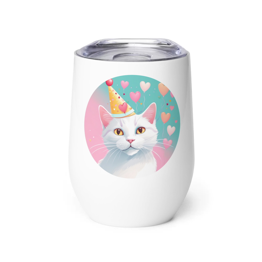 PugMug Custom White Companion Cat Wine Tumbler