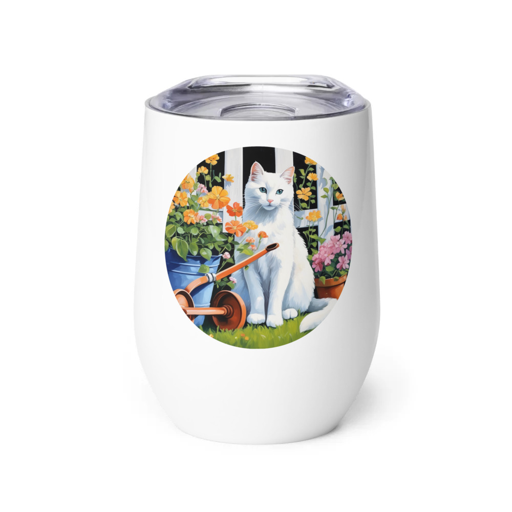 PugMug Custom White Companion Cat Wine Tumbler