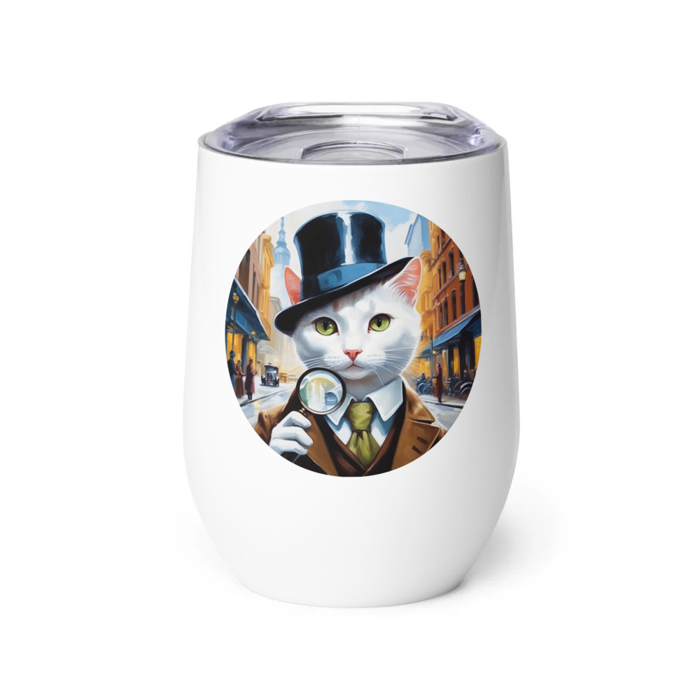 PugMug Custom White Companion Cat Wine Tumbler