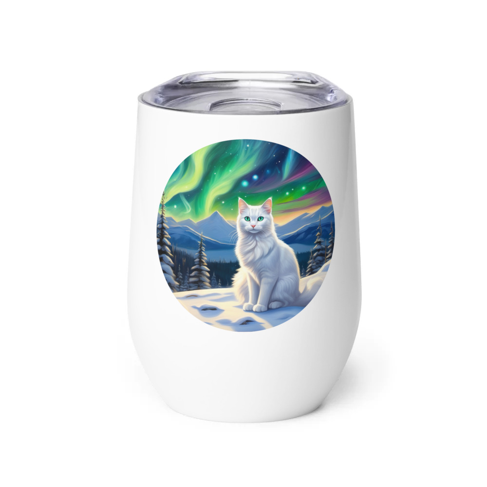 PugMug Custom White Companion Cat Wine Tumbler