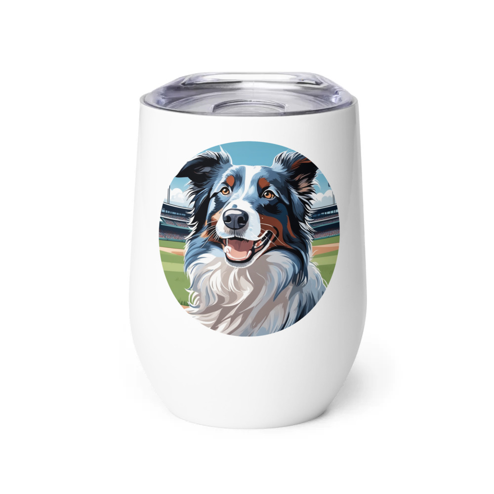 PugMug Custom Blue Merle Border Collie Wine Tumbler