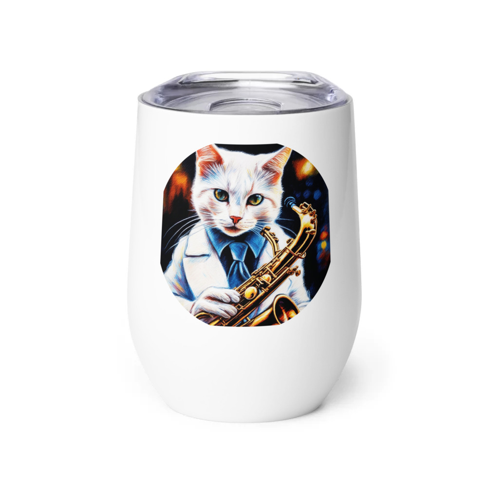 PugMug Custom White Companion Cat Wine Tumbler