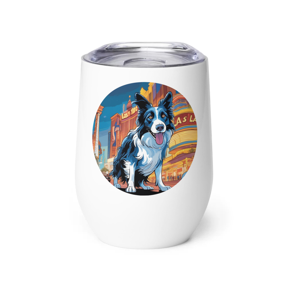 PugMug Custom Blue Merle Border Collie Wine Tumbler