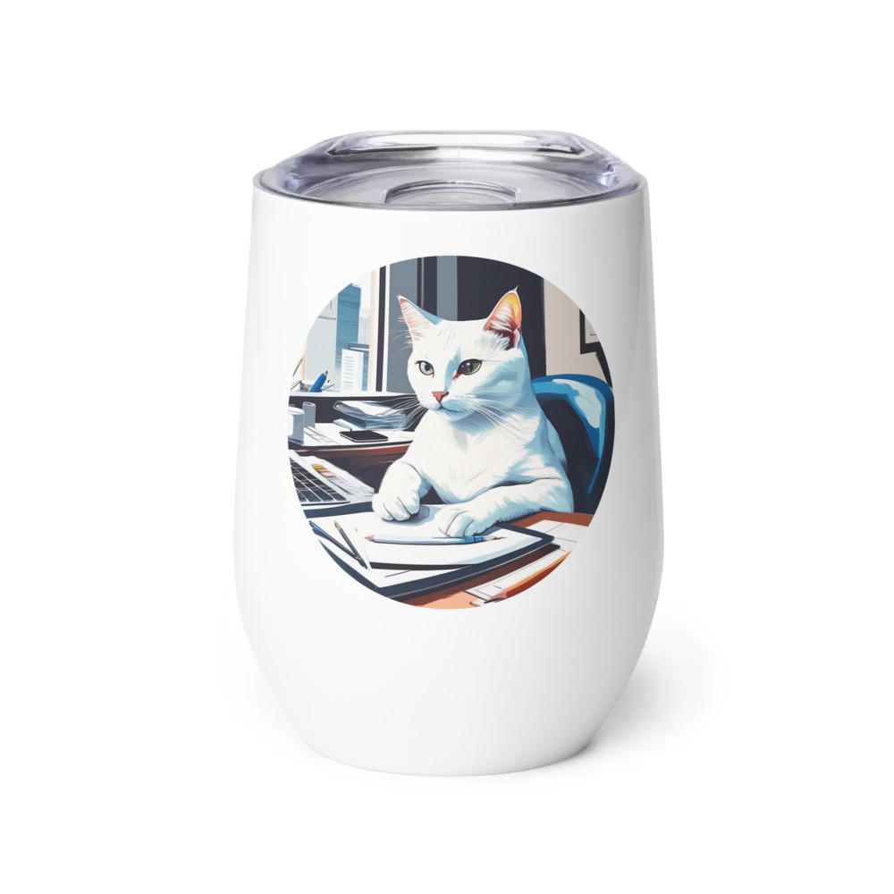 PugMug Custom White Companion Cat Wine Tumbler