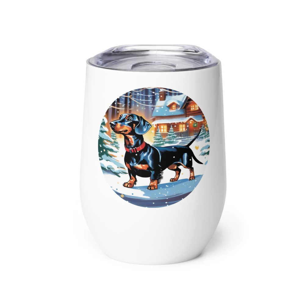 PugMug Custom Black Dachshund Wine Tumbler