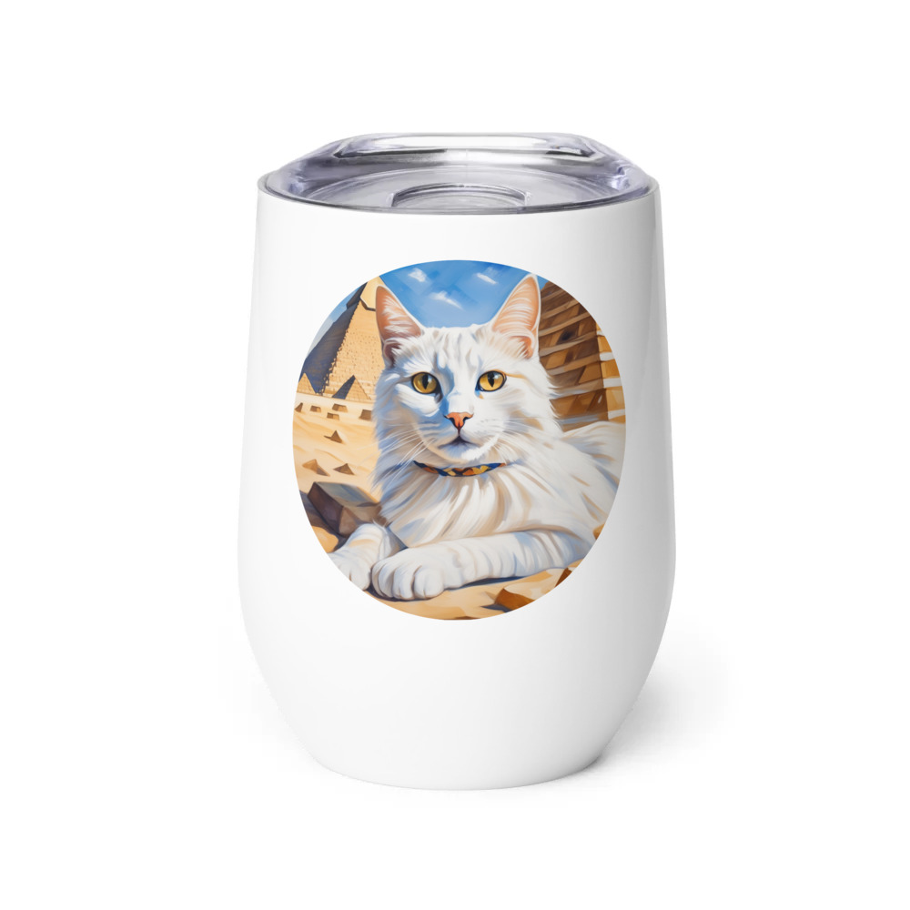 PugMug Custom White Companion Cat Wine Tumbler