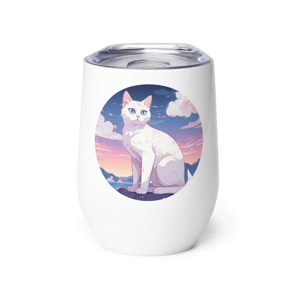 PugMug Custom White Companion Cat Wine Tumbler