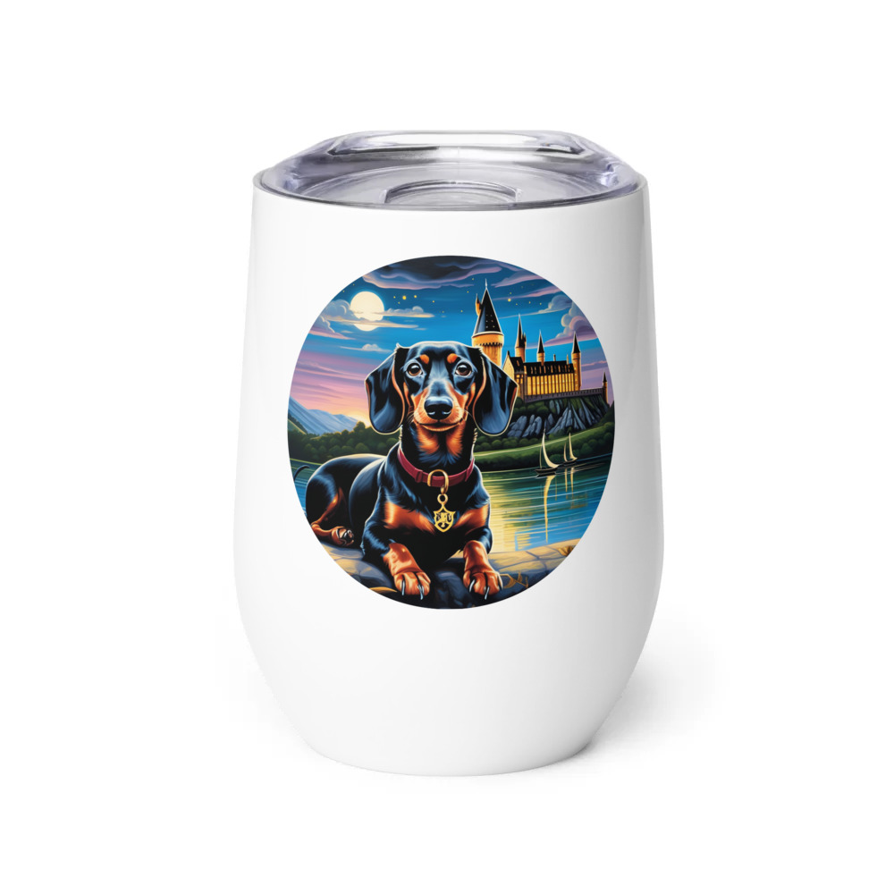 PugMug Custom Black Dachshund Wine Tumbler