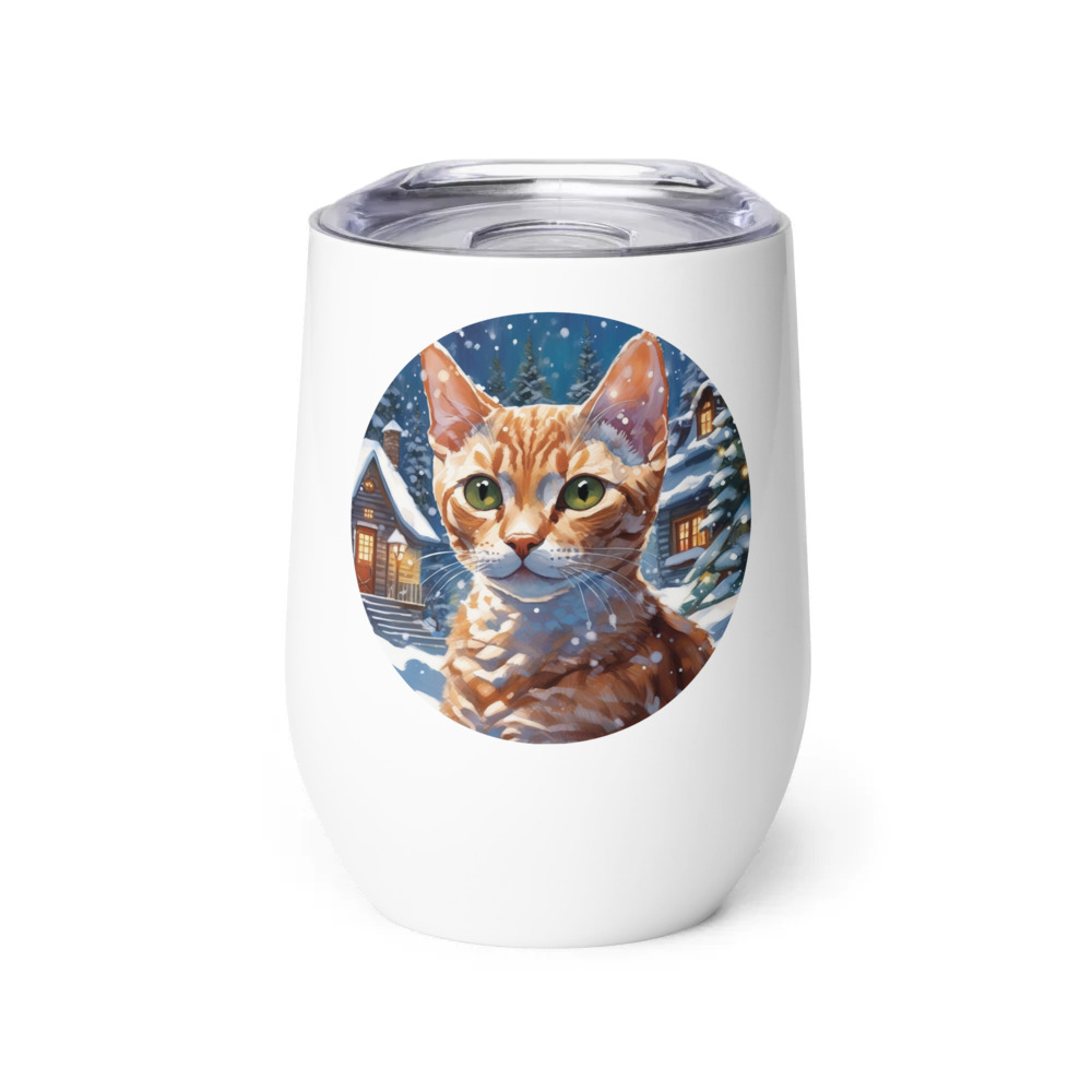 PugMug Custom Tabby Devon Rex Cat Wine Tumbler