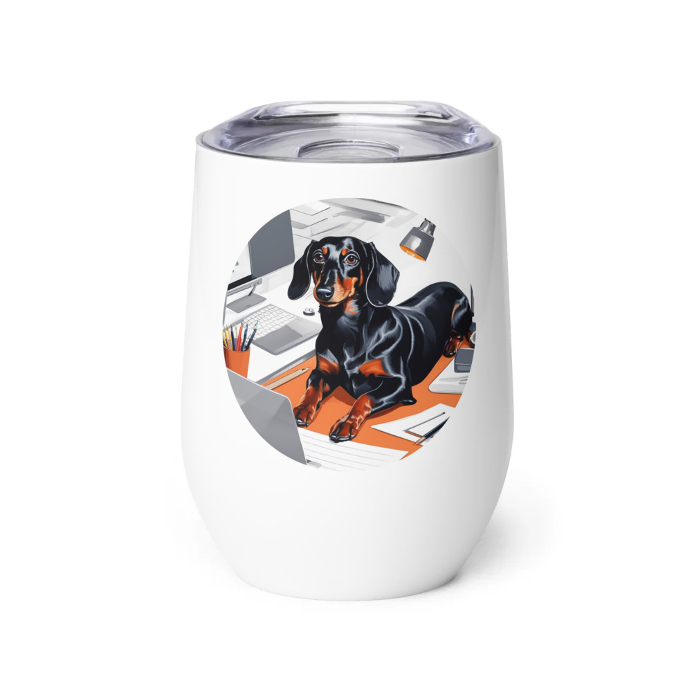 PugMug Custom Black Dachshund Wine Tumbler
