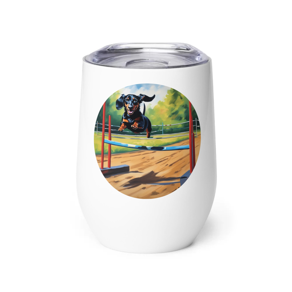 PugMug Custom Black Dachshund Wine Tumbler