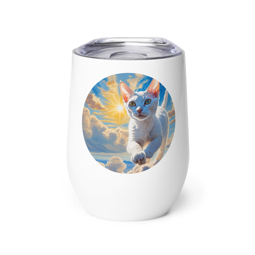 PugMug Custom White Devon Rex Cat Wine Tumbler