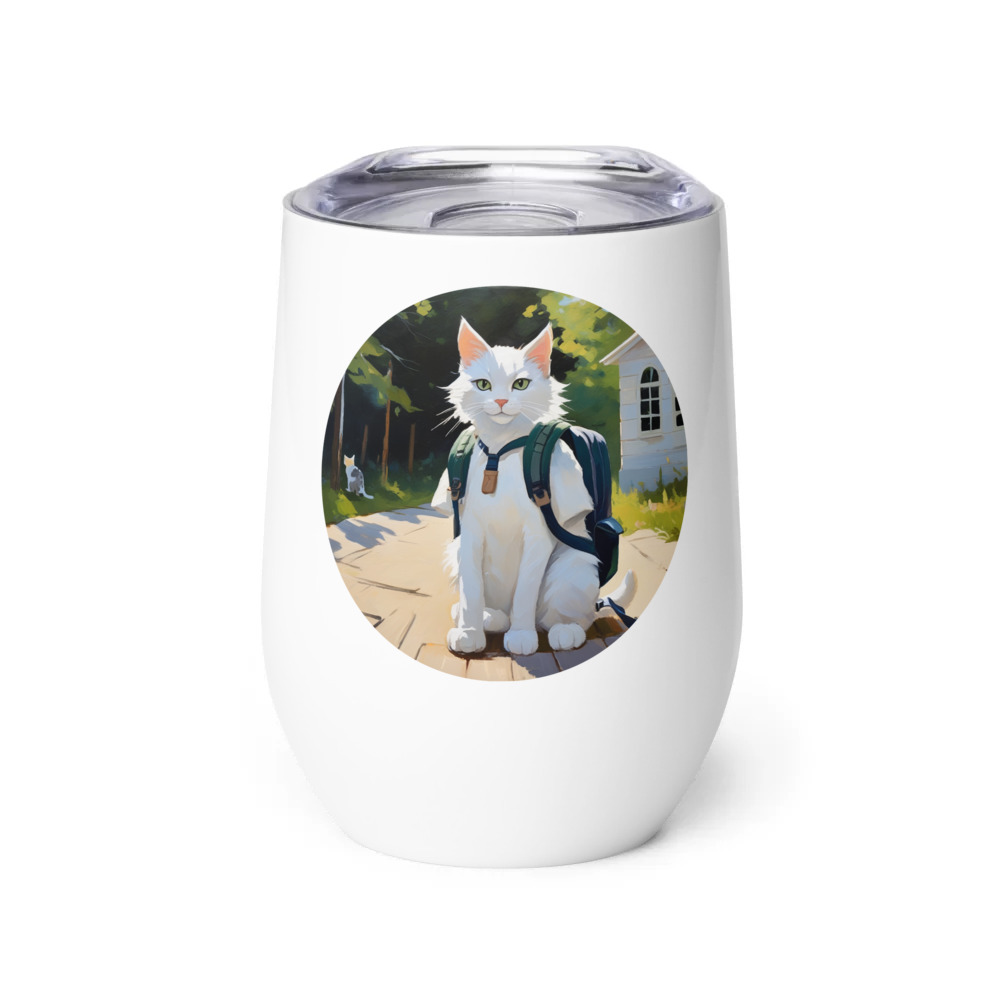 PugMug Custom White Companion Cat Wine Tumbler