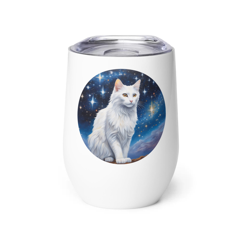PugMug Custom White Companion Cat Wine Tumbler