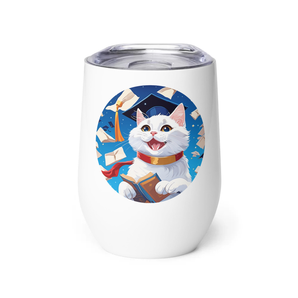PugMug Custom White Companion Cat Wine Tumbler
