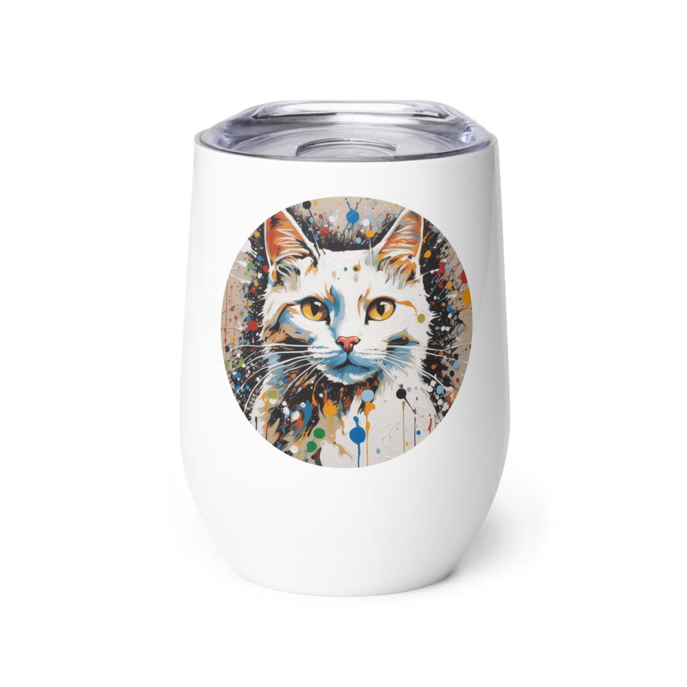 PugMug Custom White Companion Cat Wine Tumbler