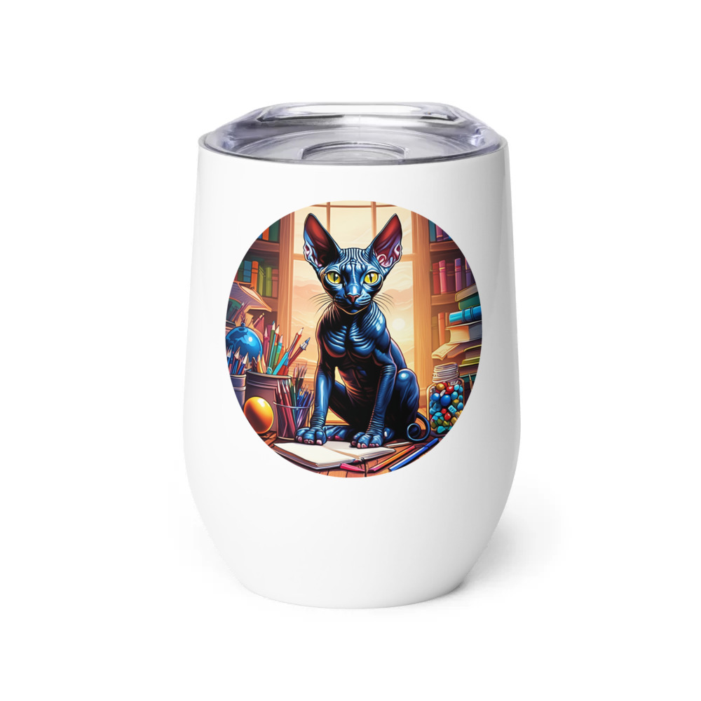 PugMug Custom Black Sphynx Cat Wine Tumbler