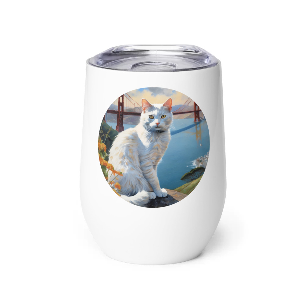 PugMug Custom White Companion Cat Wine Tumbler