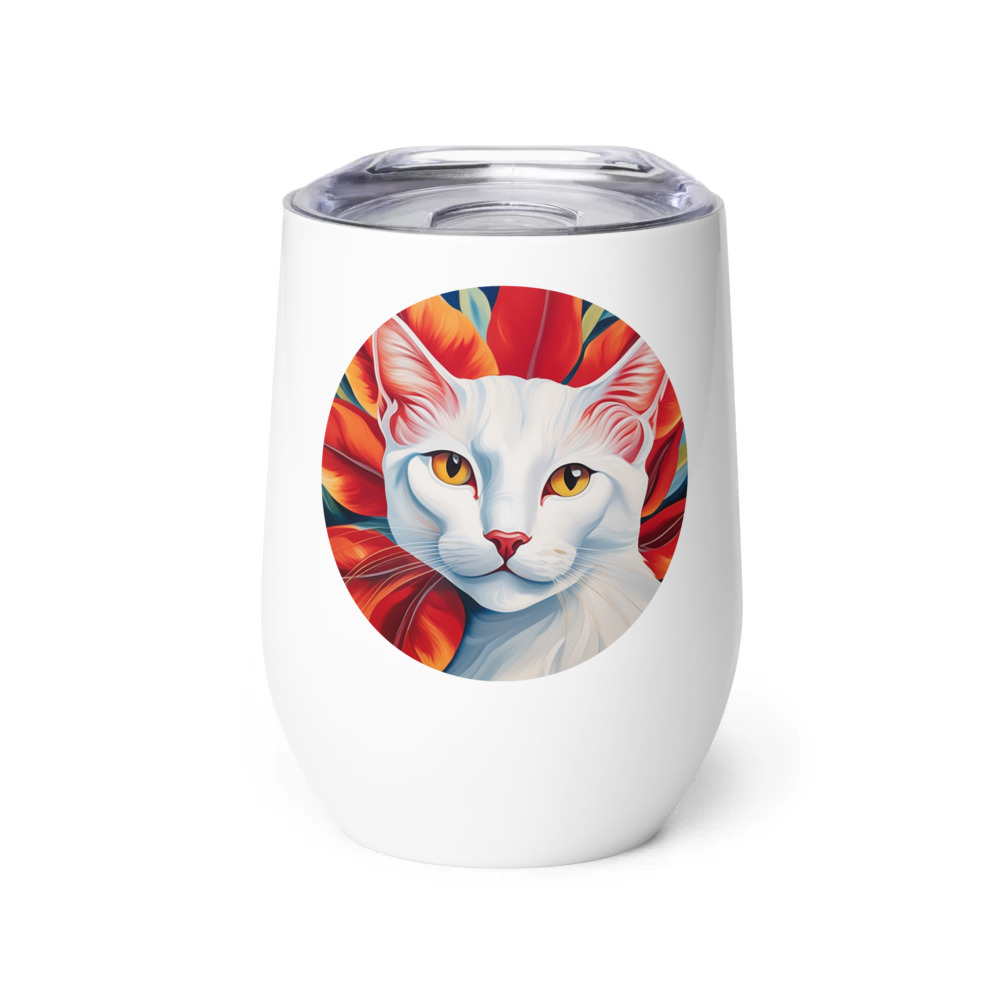 PugMug Custom White Companion Cat Wine Tumbler