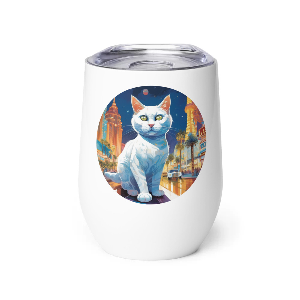 PugMug Custom White Companion Cat Wine Tumbler
