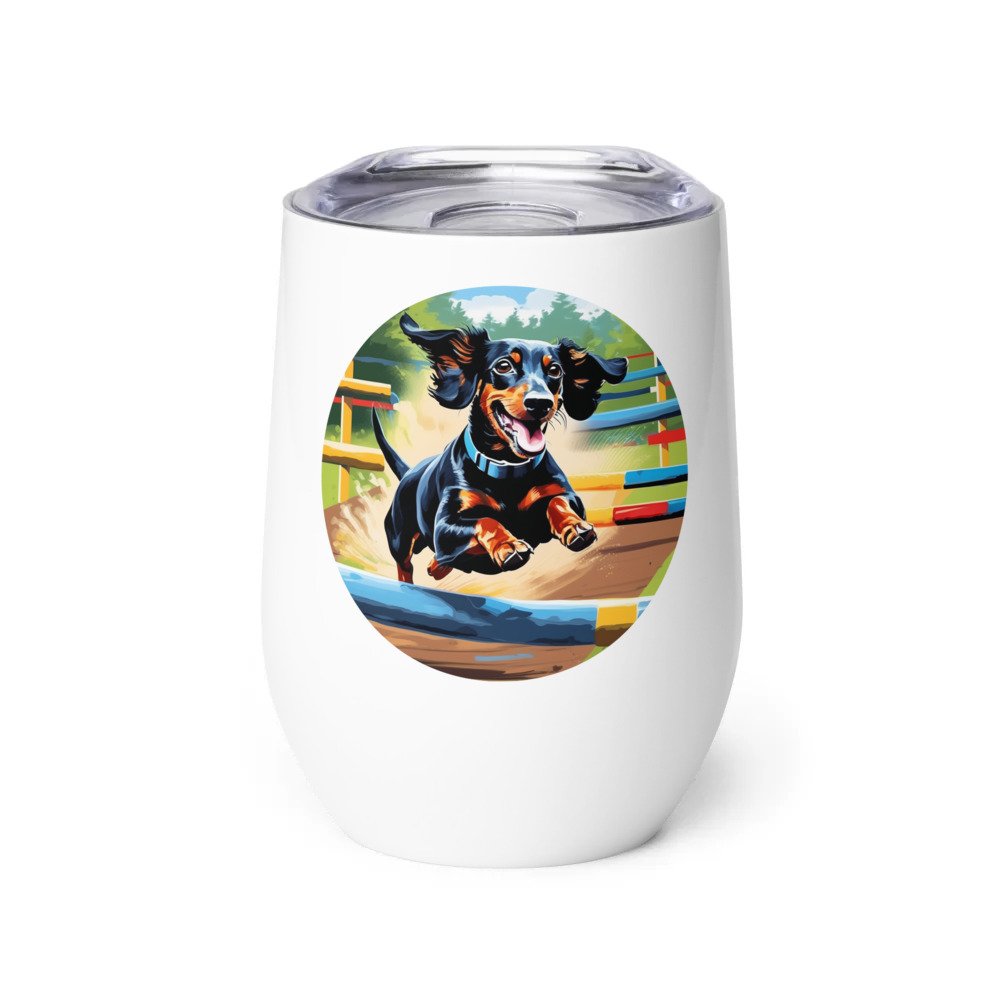 PugMug Custom Black Dachshund Wine Tumbler