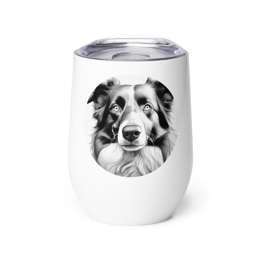PugMug Custom Blue Merle Border Collie Wine Tumbler
