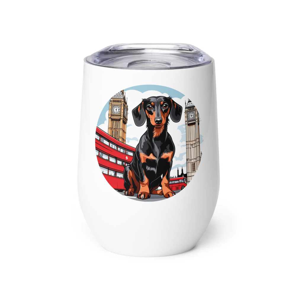 PugMug Custom Black Dachshund Wine Tumbler