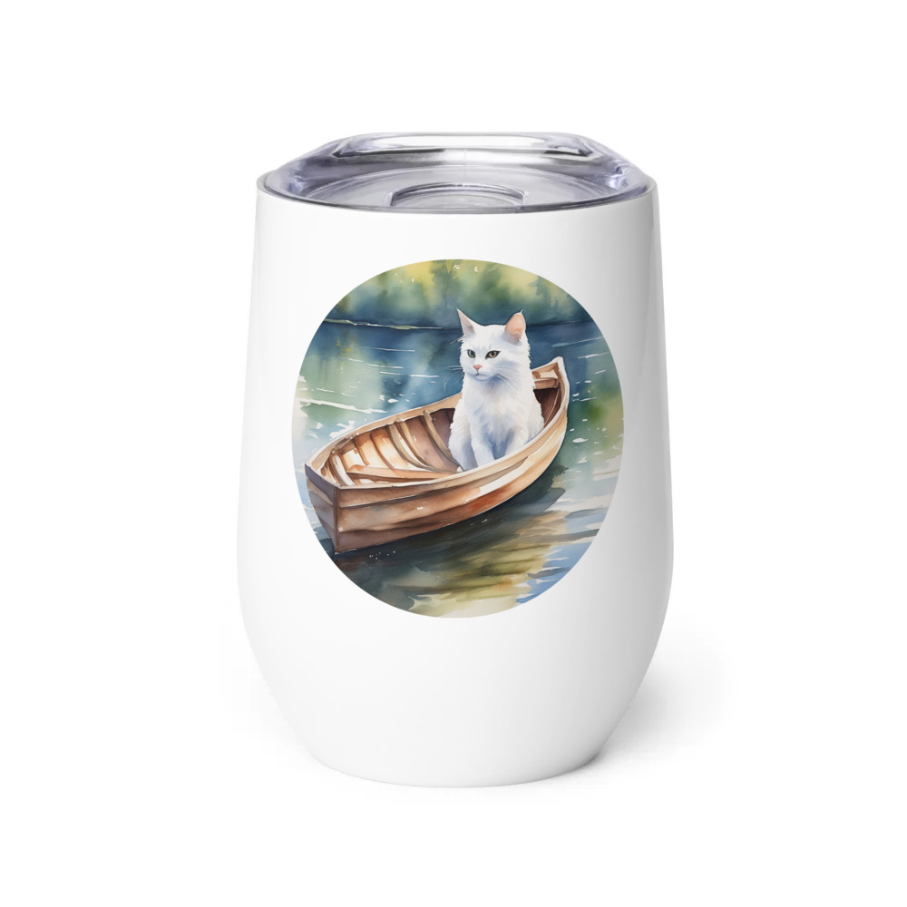 PugMug Custom White Companion Cat Wine Tumbler