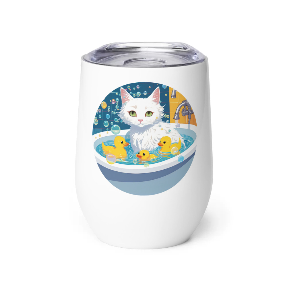 PugMug Custom White Companion Cat Wine Tumbler