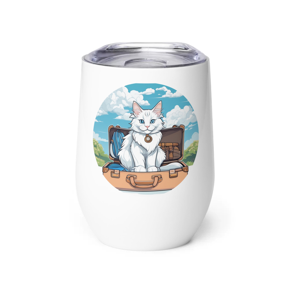 PugMug Custom White Maine Coon Cat Wine Tumbler