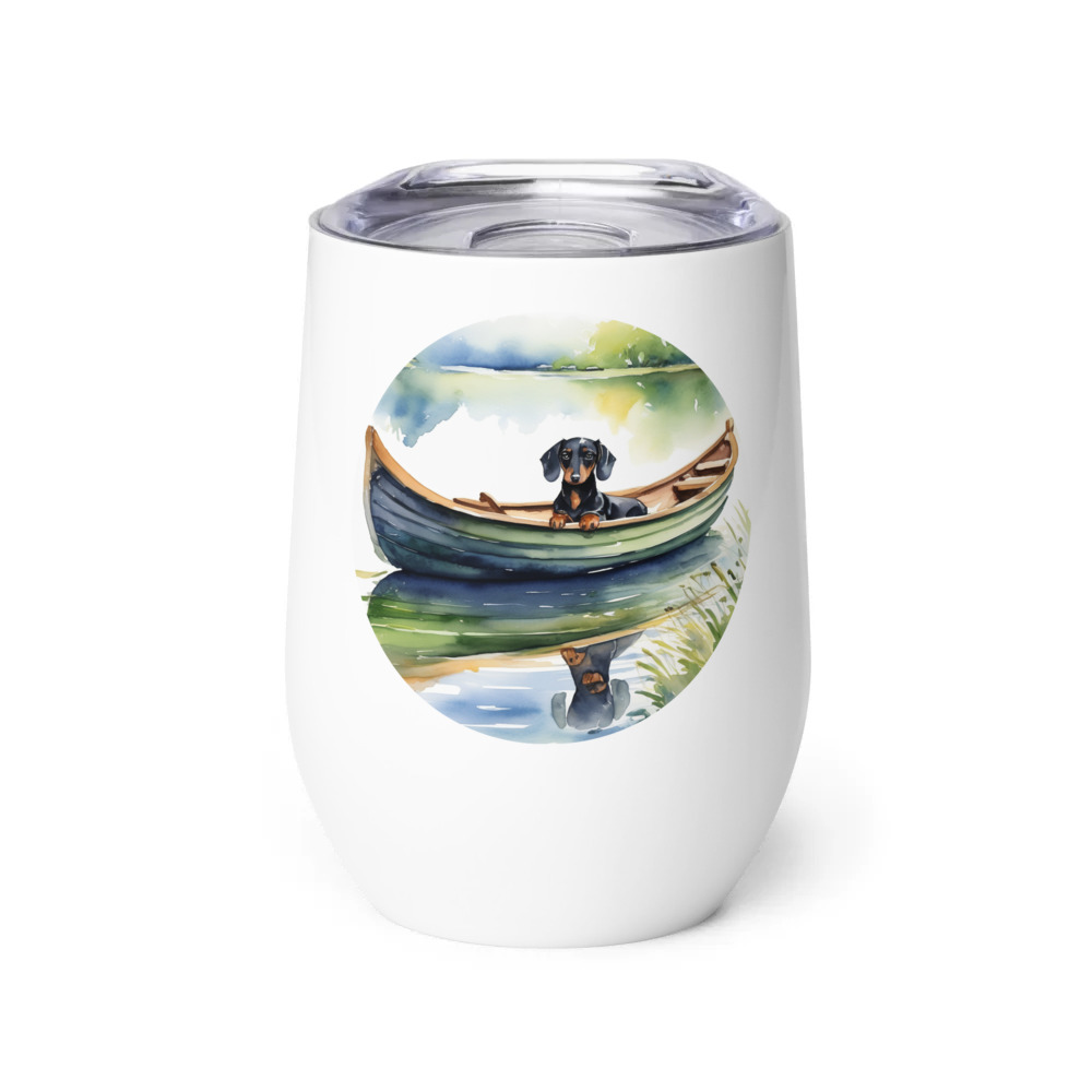 PugMug Custom Black Dachshund Wine Tumbler