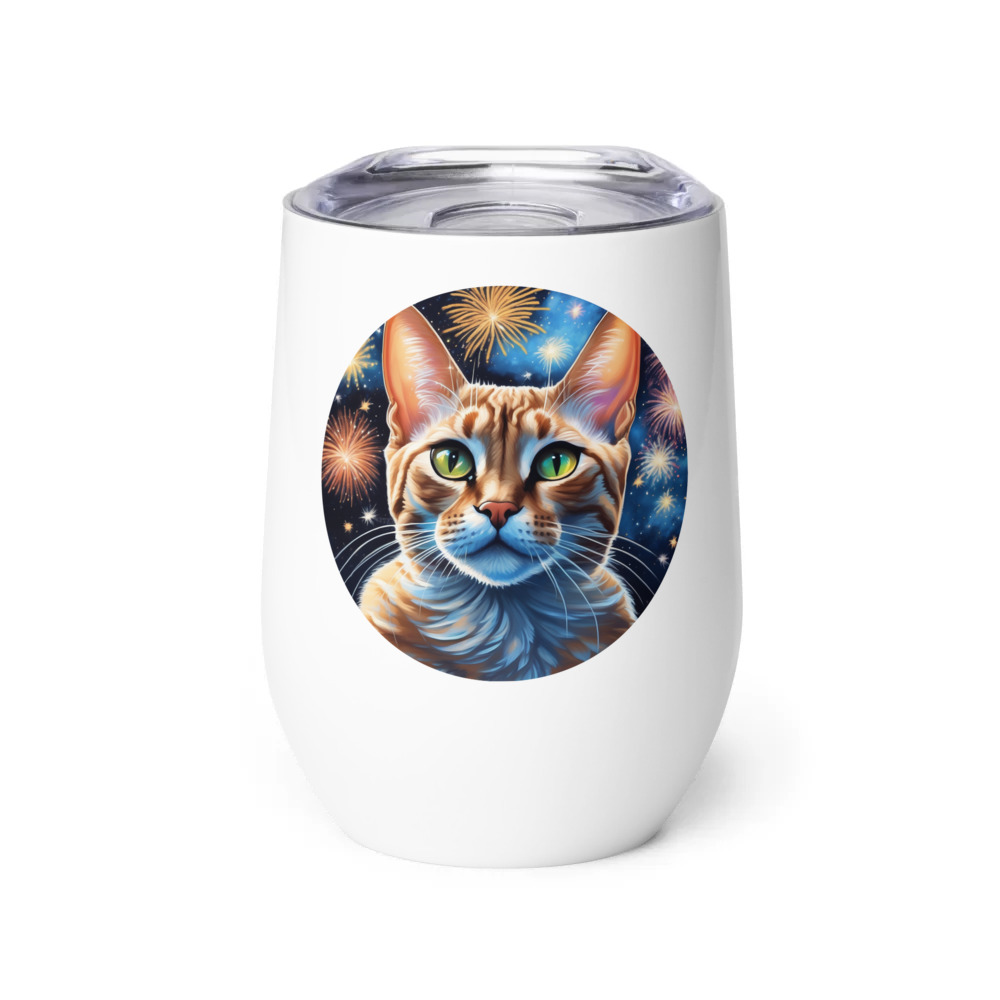 PugMug Custom Tabby Devon Rex Cat Wine Tumbler
