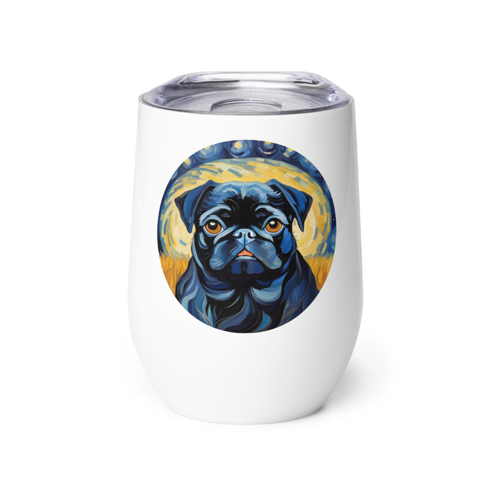 PugMug Custom Black Pug Wine Tumbler