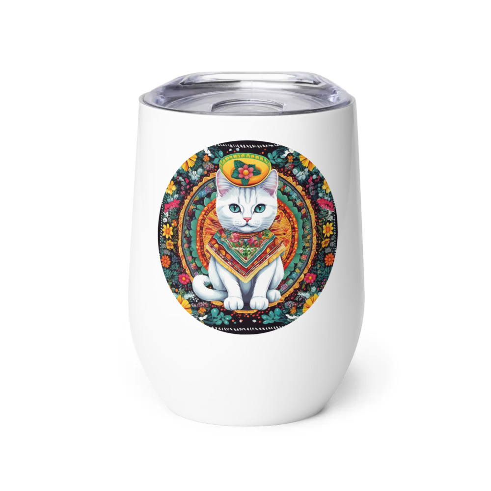 PugMug Custom White Companion Cat Wine Tumbler