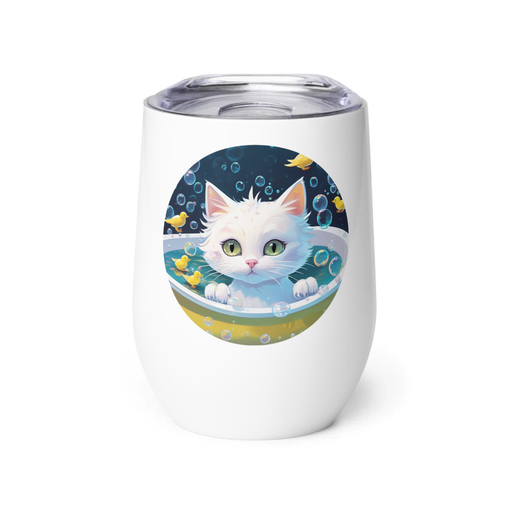 PugMug Custom White Companion Cat Wine Tumbler